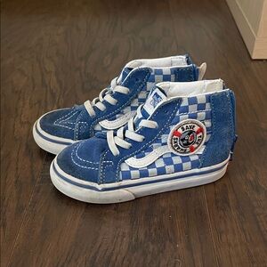 Vans Kids Blue and White Checkered High-Tops
